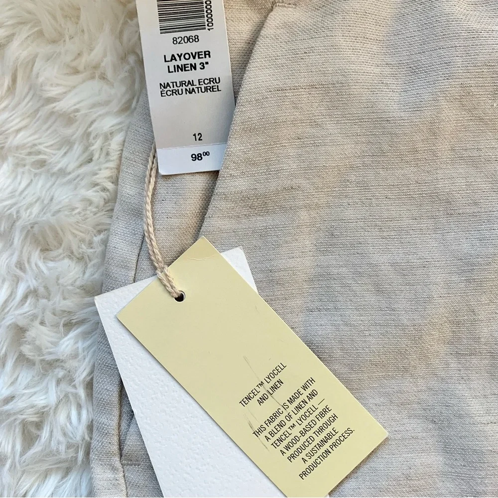 NEW Aritzia Wilfred Layover Linen Blend 3” Shorts in Natural Ecru NWT 10 12